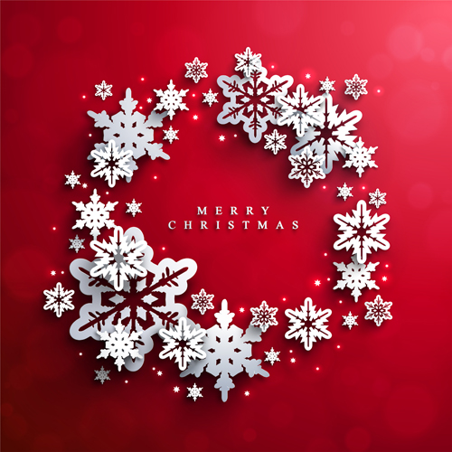 Paper snowflake with red christmas vector 01 Paper snowflake with red christmas vector 01