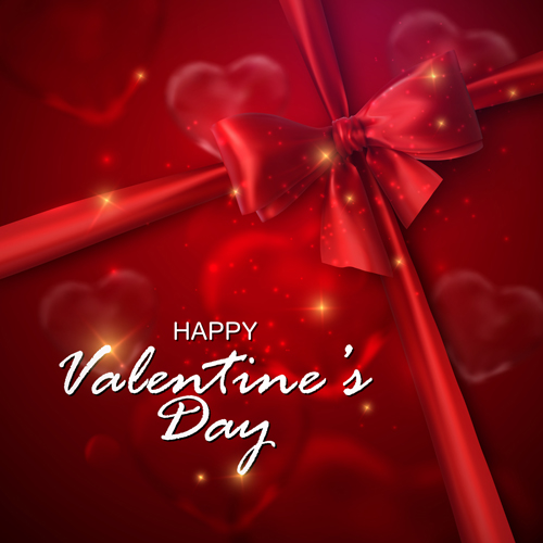 Red bow with Valentine card vector 02 Red bow with Valentine card vector 02