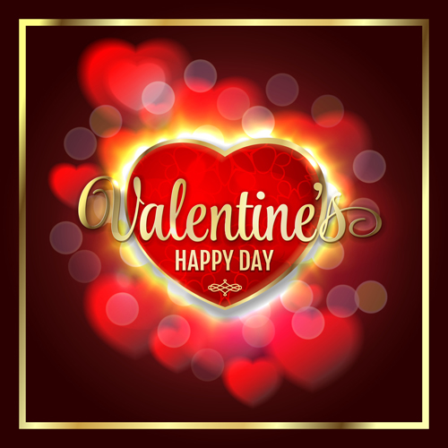 Valentine card with gold frame vector Valentine card with gold frame vector