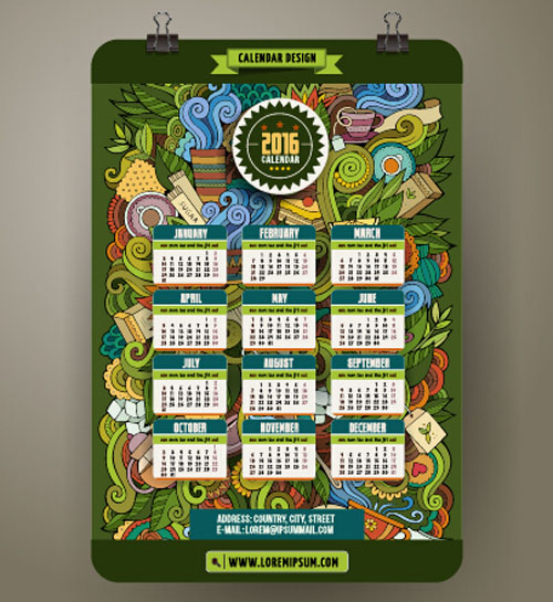 2016 Calendar with ornaments pattern vector 06 2016 Calendar with ornaments pattern vector 06