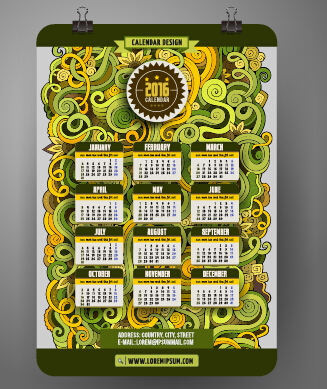 2016 Calendar with ornaments pattern vector 16 2016 Calendar with ornaments pattern vector 16