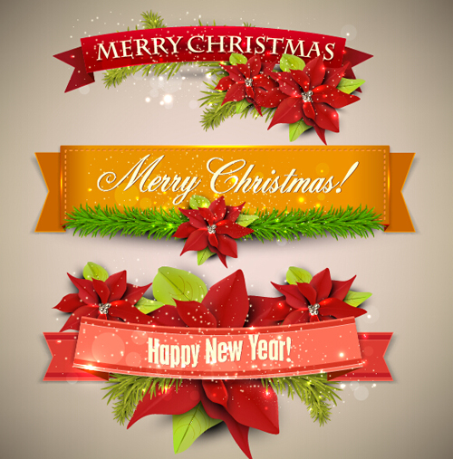 Christmas banners with red flower vector Christmas banners with red flower vector