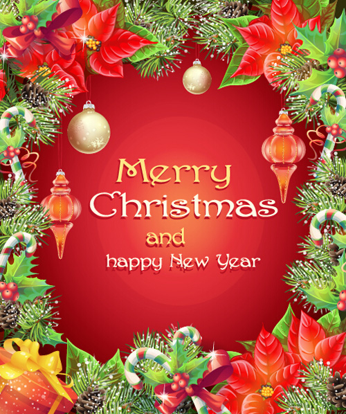 Christmas elements frame with red background vector Christmas elements frame with red background vector
