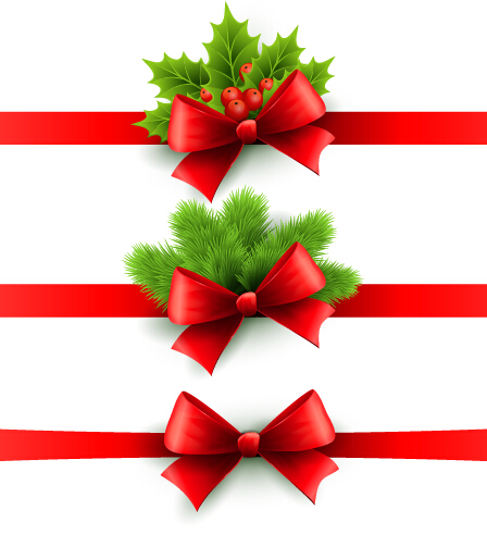 Christmas holly with red bow banners vector Christmas holly with red bow banners vector
