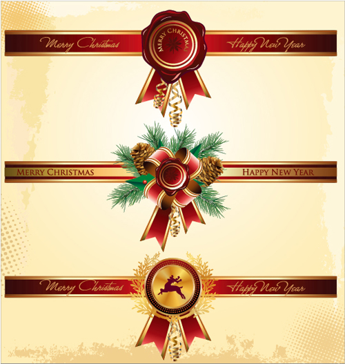 Christmas red banners with badge vector Christmas red banners with badge vector