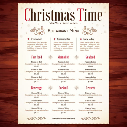 Christmas restaurant price menu vector template Christmas restaurant price menu vector template