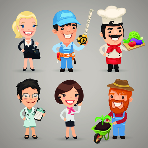 Different occupations cartoon characters vector material 05