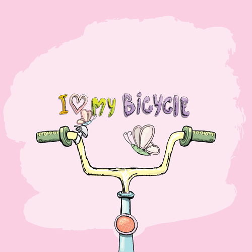 Hand drawn I love my bicycle design vector 05 Hand drawn I love my bicycle design vector 05