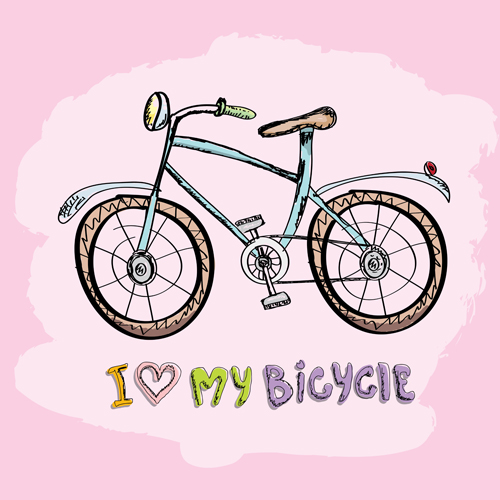 Hand drawn I love my bicycle design vector 07 Hand drawn I love my bicycle design vector 07