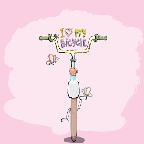 Hand drawn I love my bicycle design vector 08