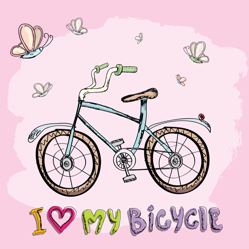 Hand drawn I love my bicycle design vector 10 Hand drawn I love my bicycle design vector 10