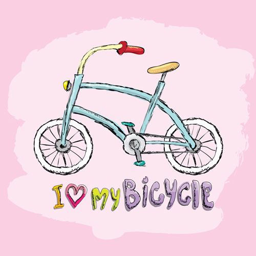 Hand drawn I love my bicycle design vector 11 Hand drawn I love my bicycle design vector 11