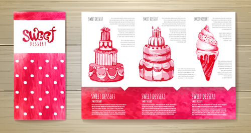 Hand drawn cake poster with card vector 02 Hand drawn cake poster with card vector 02