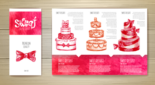 Hand drawn cake poster with card vector 03 Hand drawn cake poster with card vector 03