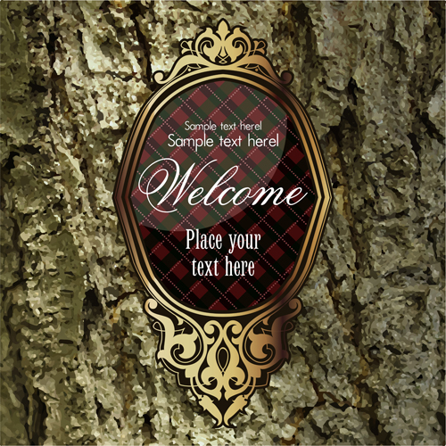 Luxury business labels with old bark background vector 02