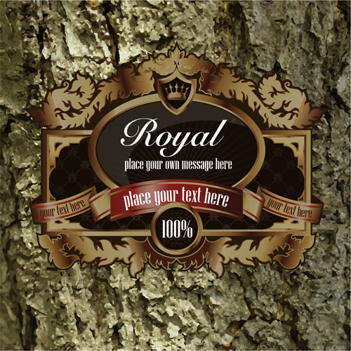 Luxury business labels with old bark background vector 04