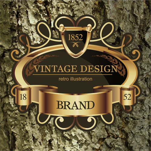 Luxury business labels with old bark background vector 06.rar