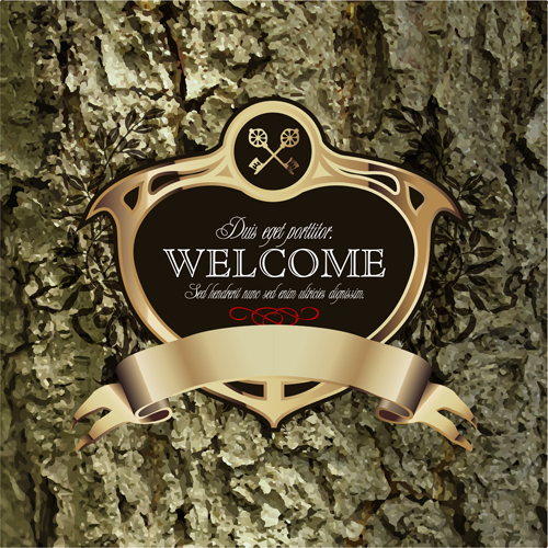 Luxury business labels with old bark background vector 07 Luxury business labels with old bark background vector 07