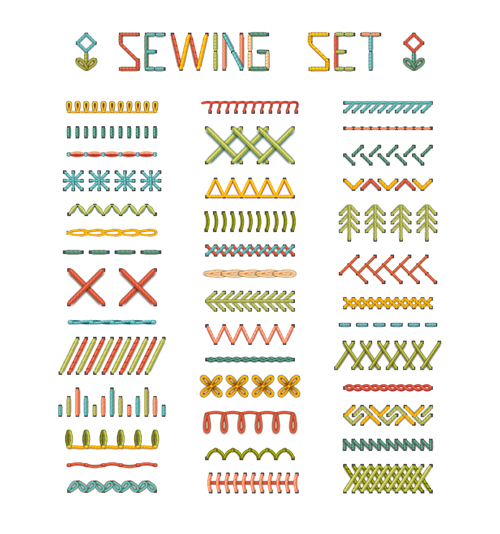 Sewing colored border seamless vector 03 Sewing colored border seamless vector 03