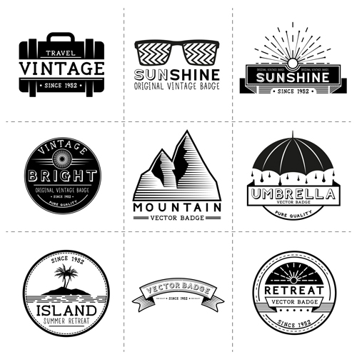 White with black travel vintage labels vector
