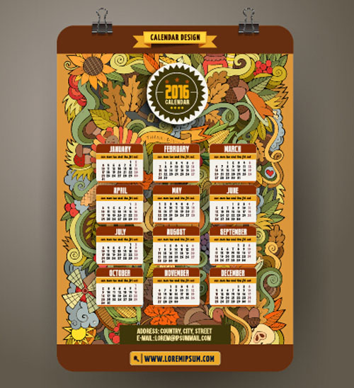pattern ornaments calendar 2016 