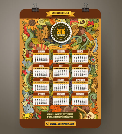 2016 Calendar with ornaments pattern vector 02 2016 Calendar with ornaments pattern vector 02