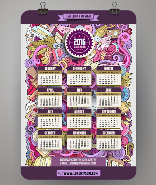 pattern ornaments calendar 2016 
