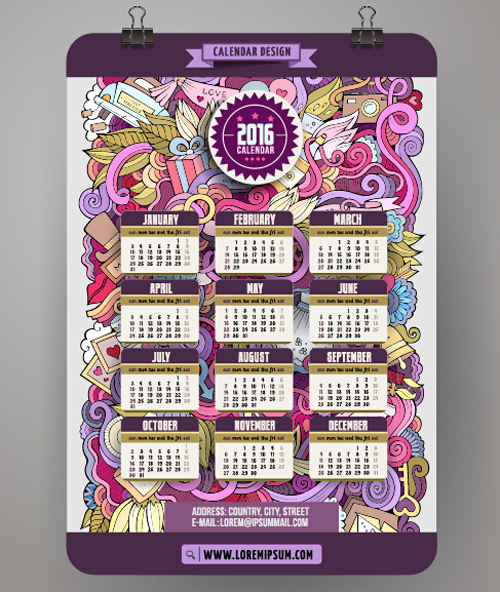 2016 Calendar with ornaments pattern vector 03 2016 Calendar with ornaments pattern vector 03