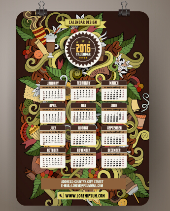 2016 Calendar with ornaments pattern vector 04 2016 Calendar with ornaments pattern vector 04