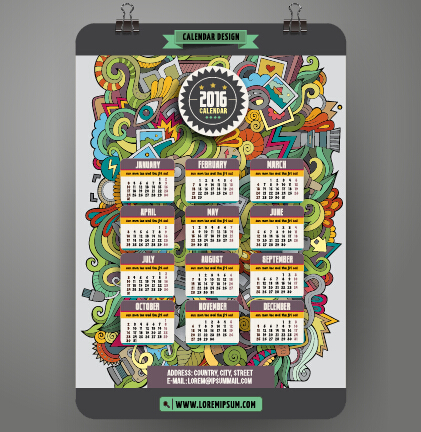 2016 Calendar with ornaments pattern vector 09 2016 Calendar with ornaments pattern vector 09