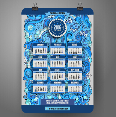 2016 Calendar with ornaments pattern vector 12