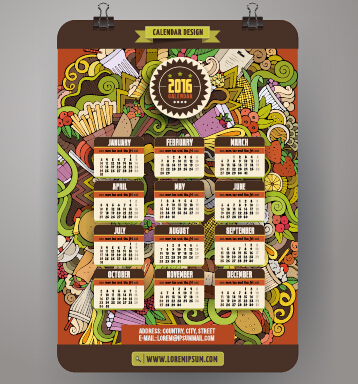 2016 Calendar with ornaments pattern vector 13