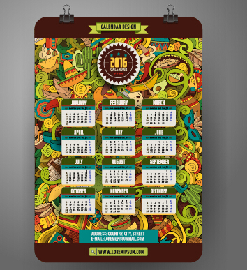 2016 Calendar with ornaments pattern vector 17 2016 Calendar with ornaments pattern vector 17