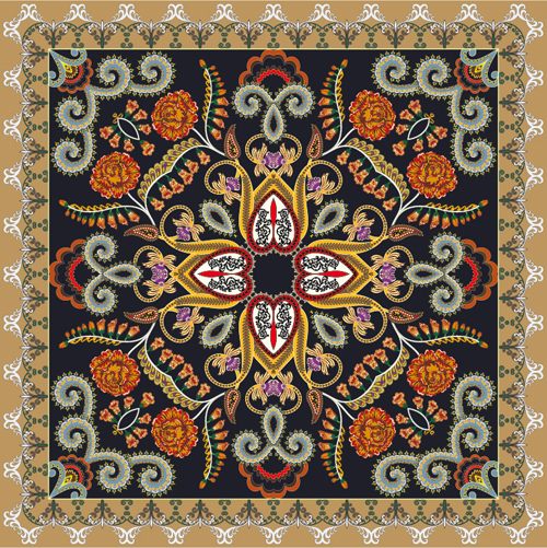 Bandanna floral ornaments with paisley pattern vector 02 Bandanna floral ornaments with paisley pattern vector 02