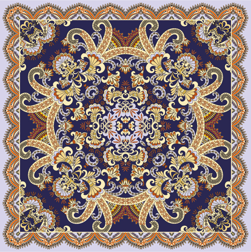Bandanna floral ornaments with paisley pattern vector 06