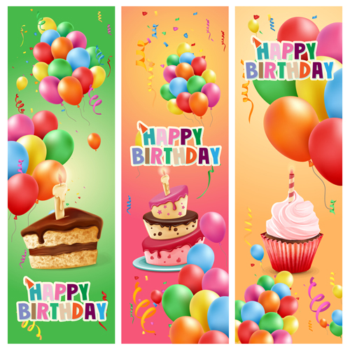 Birthday banners with colored balloons 02 Birthday banners with colored balloons 02