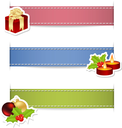 Christmas sticker with banners vector Christmas sticker with banners vector