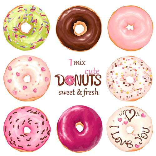 Cute donuts design vectors 01 Cute donuts design vectors 01