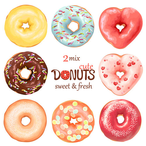 Cute donuts design vectors 02 Cute donuts design vectors 02
