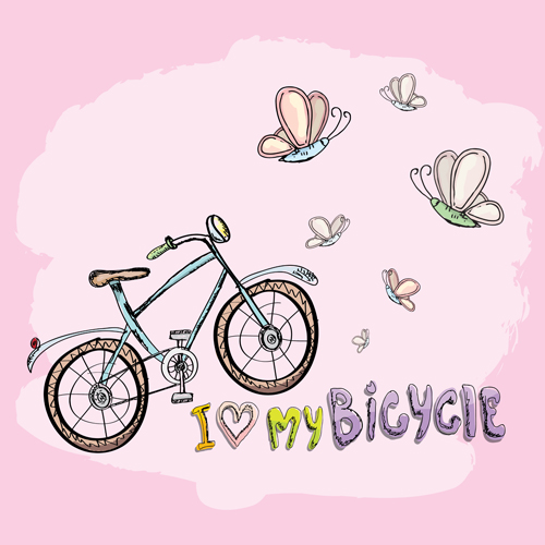 Hand drawn I love my bicycle design vector 03 Hand drawn I love my bicycle design vector 03