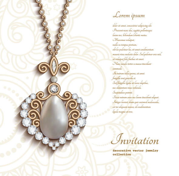 Jewelry decorative with invitation card vector 04 Jewelry decorative with invitation card vector 04