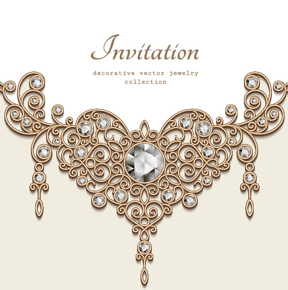 Jewelry decorative with invitation card vector 08 Jewelry decorative with invitation card vector 08