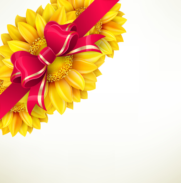 Sunflower flower with red bow vector Sunflower flower with red bow vector