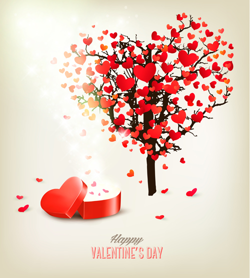 Valentine heart tree with gift box vector material 02 Valentine heart tree with gift box vector material 02