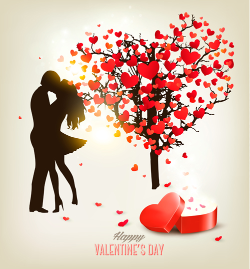 Valentine heart tree with gift box vector material 03 Valentine heart tree with gift box vector material 03