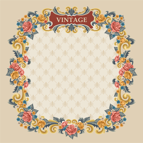 Vintage flowers frame vectors 02