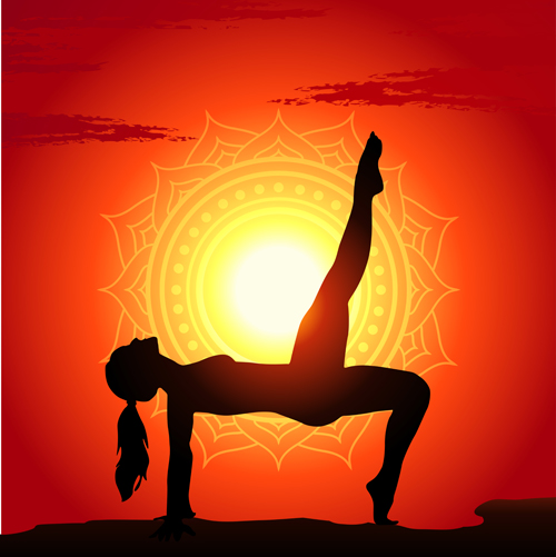 Yoga silhouetter with sunset background vectors 03 Yoga silhouetter with sunset background vectors 03
