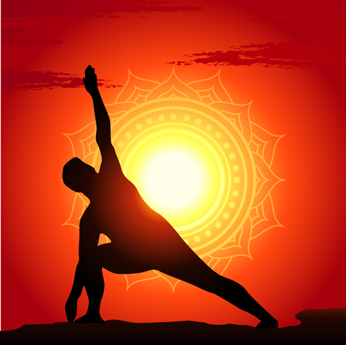Yoga silhouetter with sunset background vectors 06 Yoga silhouetter with sunset background vectors 06