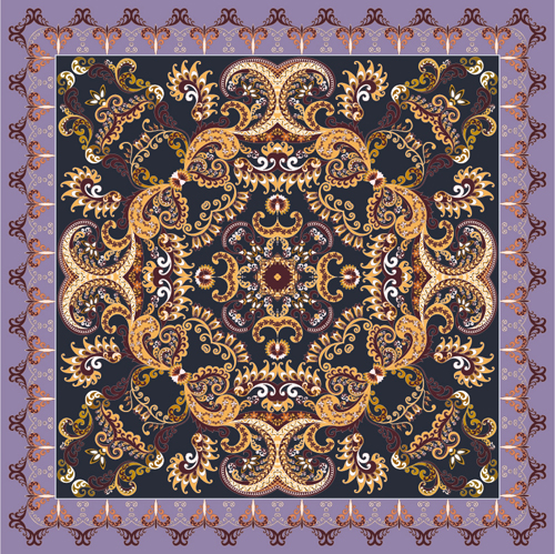 Bandanna floral ornaments with paisley pattern vector 03