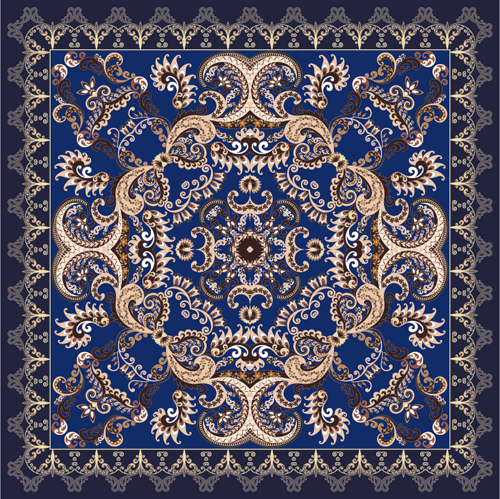 Bandanna floral ornaments with paisley pattern vector 04 Bandanna floral ornaments with paisley pattern vector 04
